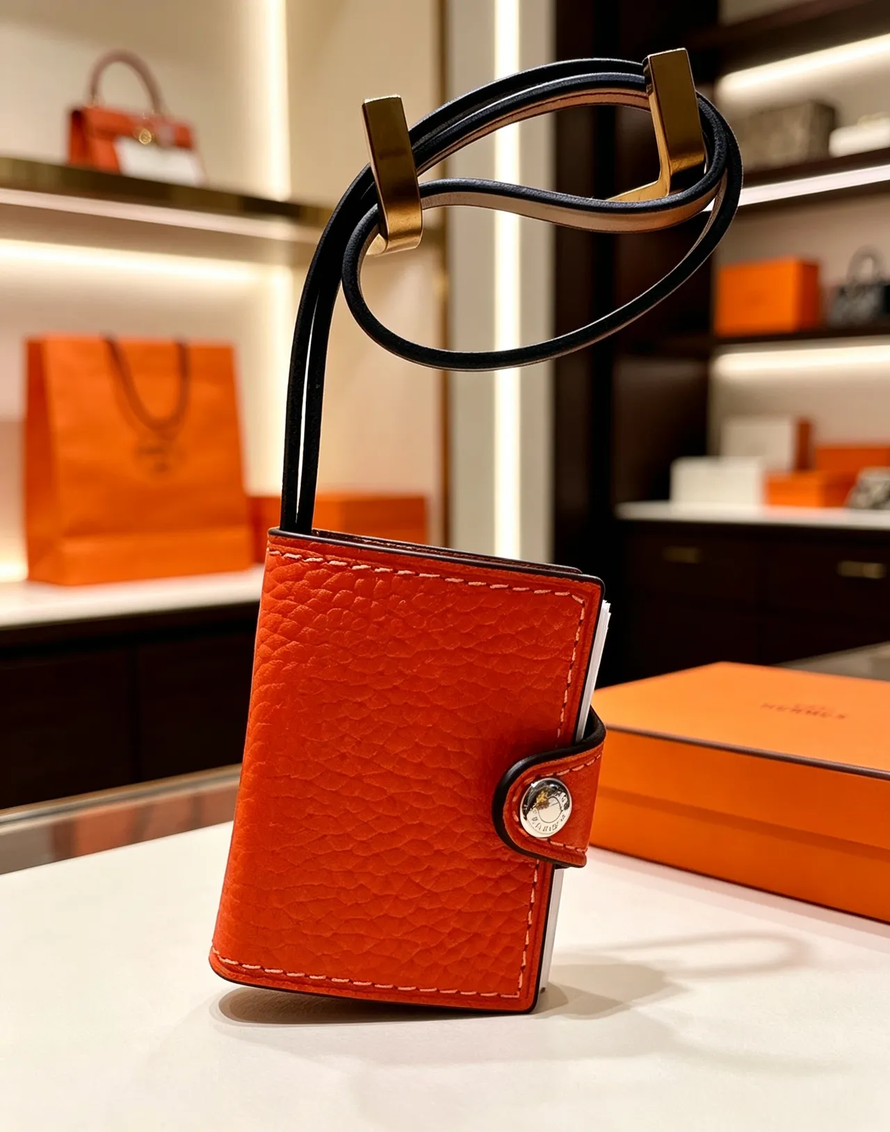 Hermès Multicolor Pebbled Leather Snap-Button Strap Closure Card Holder