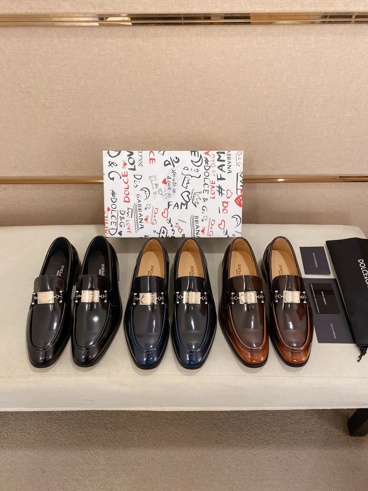 Dolce & Gabbana Portofino Black Red Glossy Patent Leather Moccasin Stitching Loafer