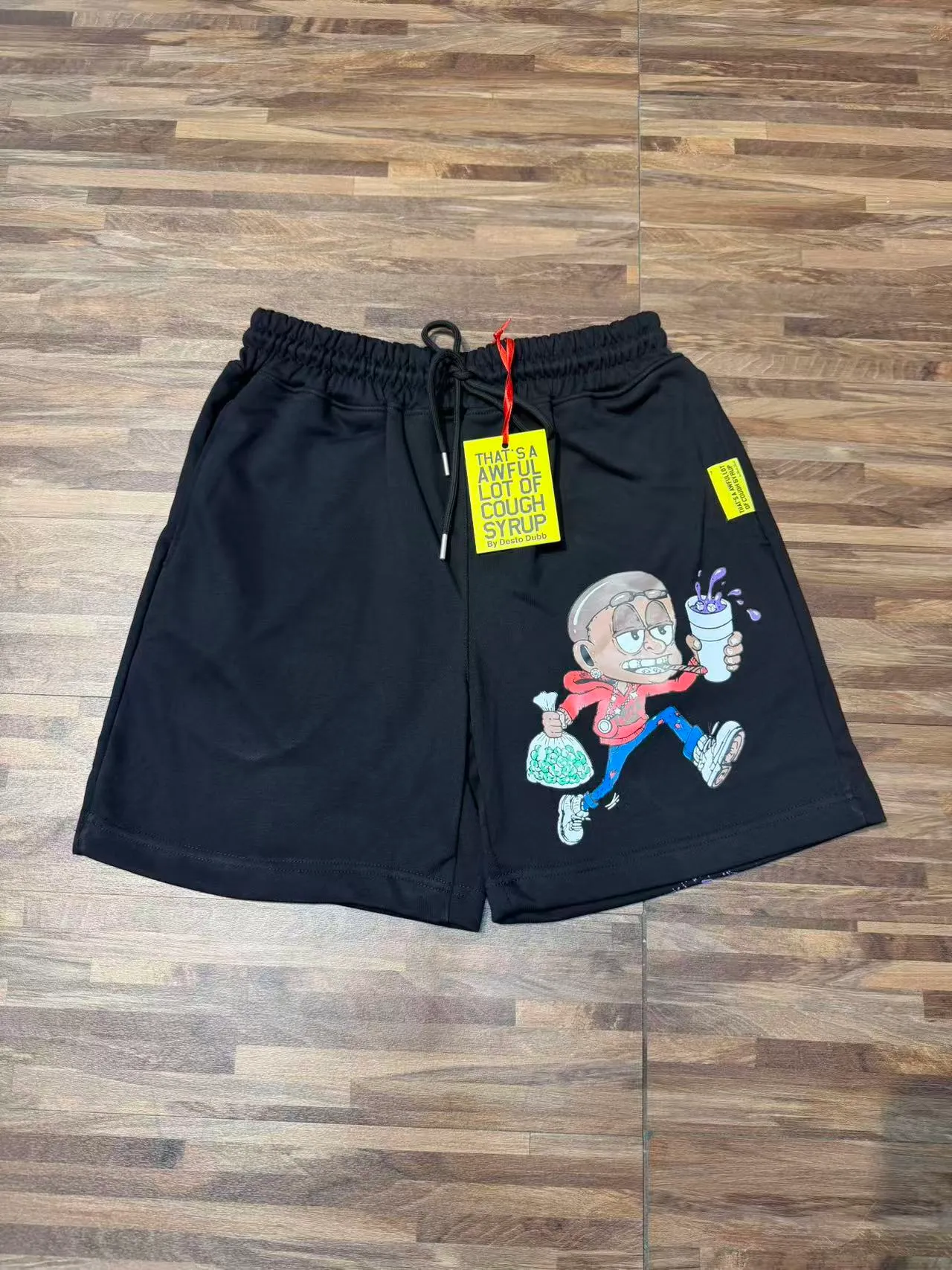 Black Graphic Print Elastic Waist Shorts