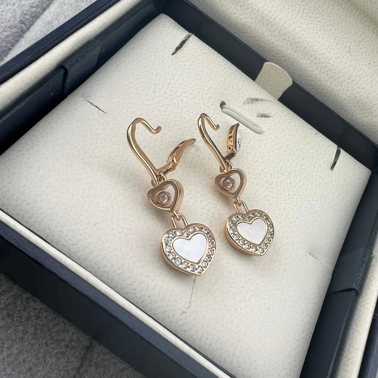 Chopard Happy Hearts Rose Gold Mother-of-Pearl Pavé Crystal Earrings