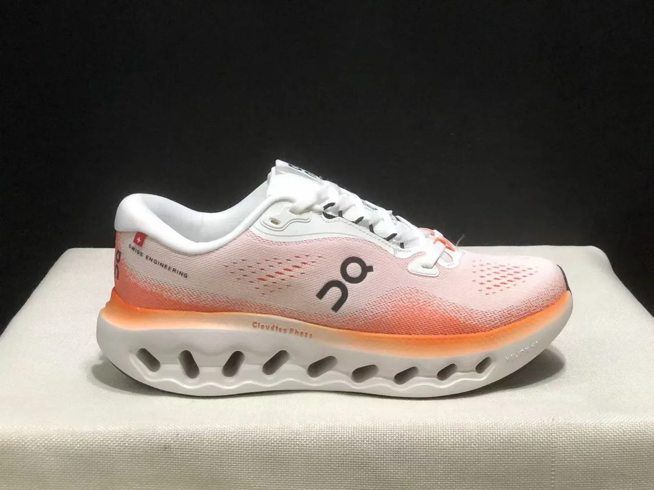 On Cloudmonster Gray Green Engineered Mesh Upper Open Hexagonal CloudTec Pods Running Shoes