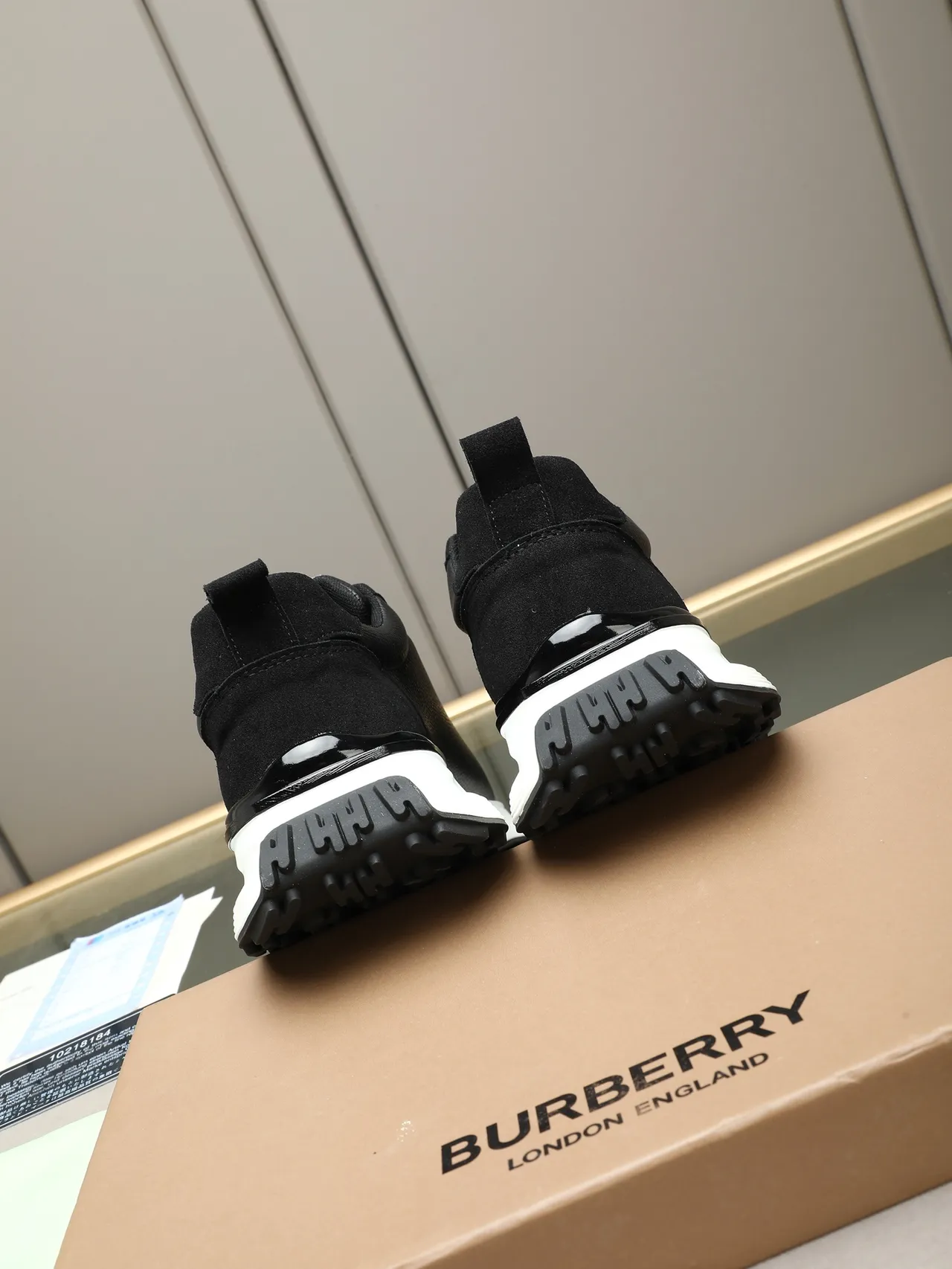 Burberry Knight Black Leather Gold Emblem Lifestyle Sneakers