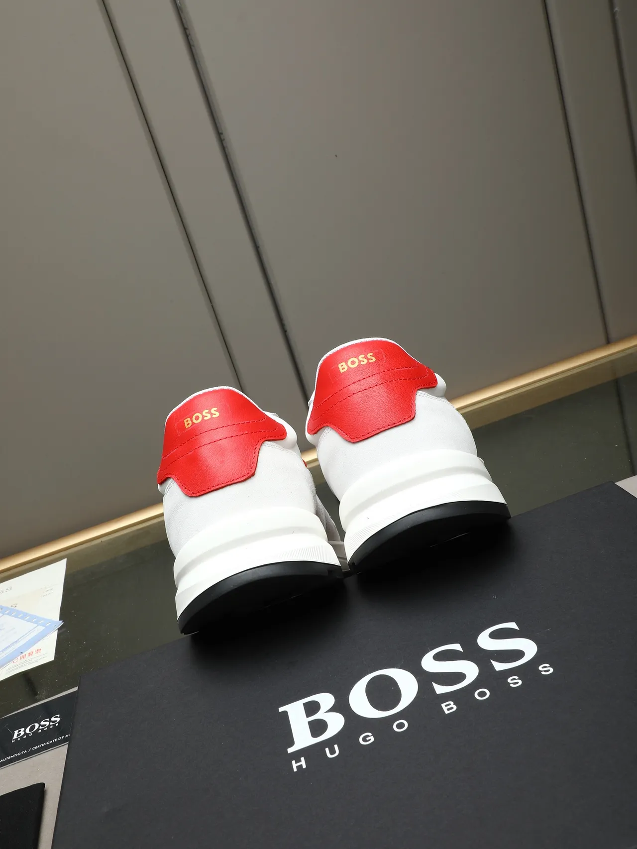 Hugo Boss White Red Leather/suede Upper Chunky Layered Midsole Lifestyle Sneakers