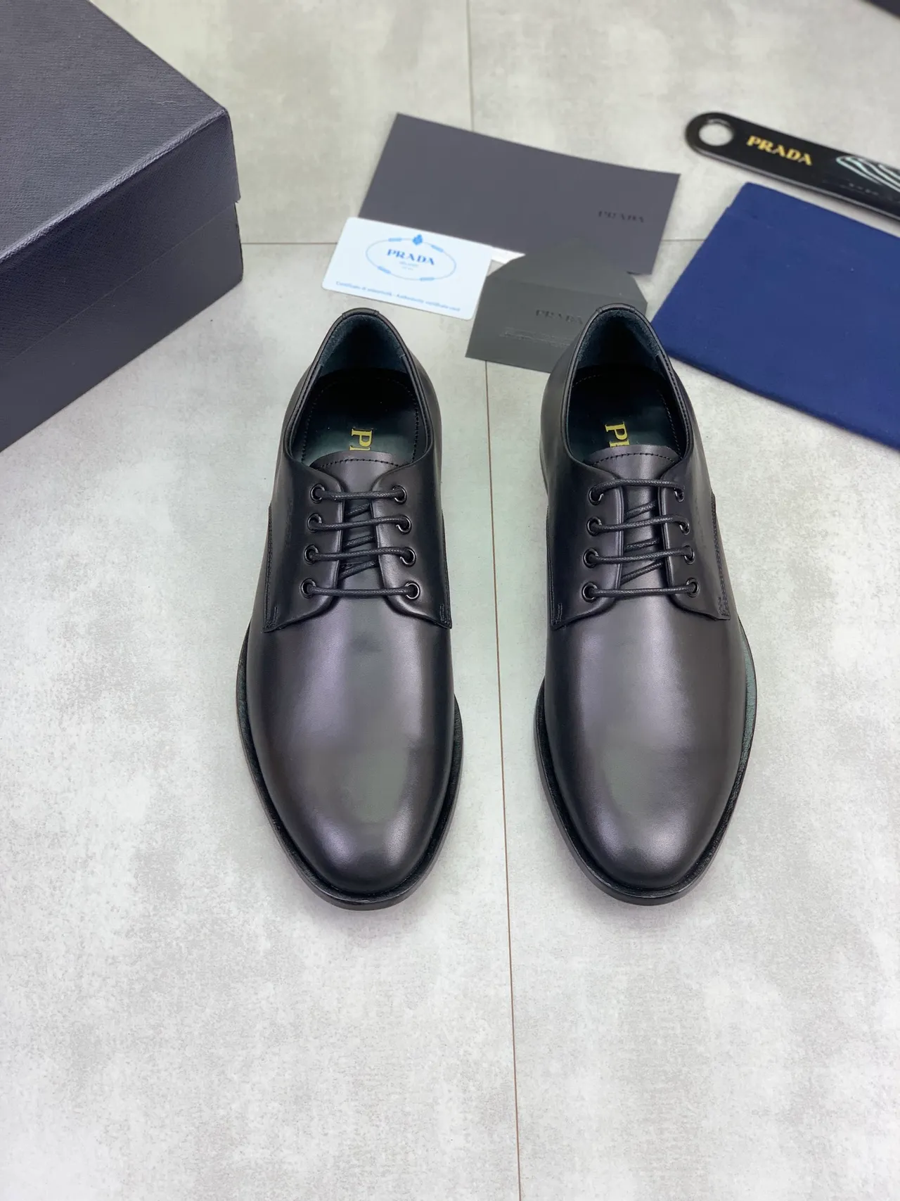 Prada Cap-Toe Smooth Leather Black Oxford Shoes