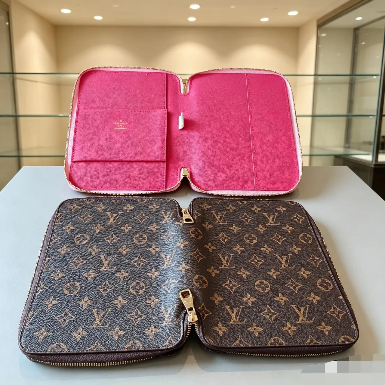 Louis Vuitton Brown Pink Zippered Rectangular Case Monogram Canvas Handbag