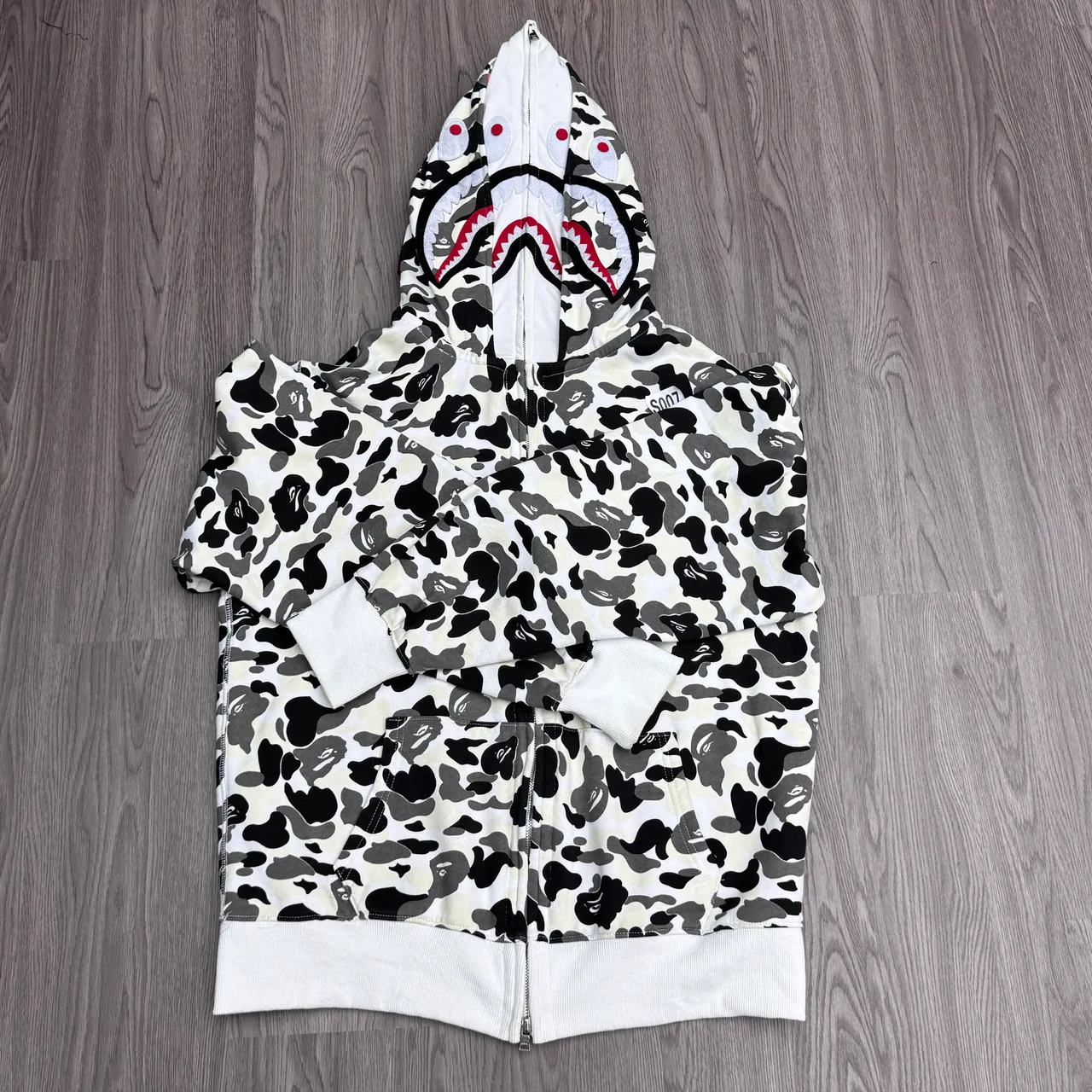 A Bathing Ape Shark Hoodie White Black Gray Camo Zip-Up Jacket