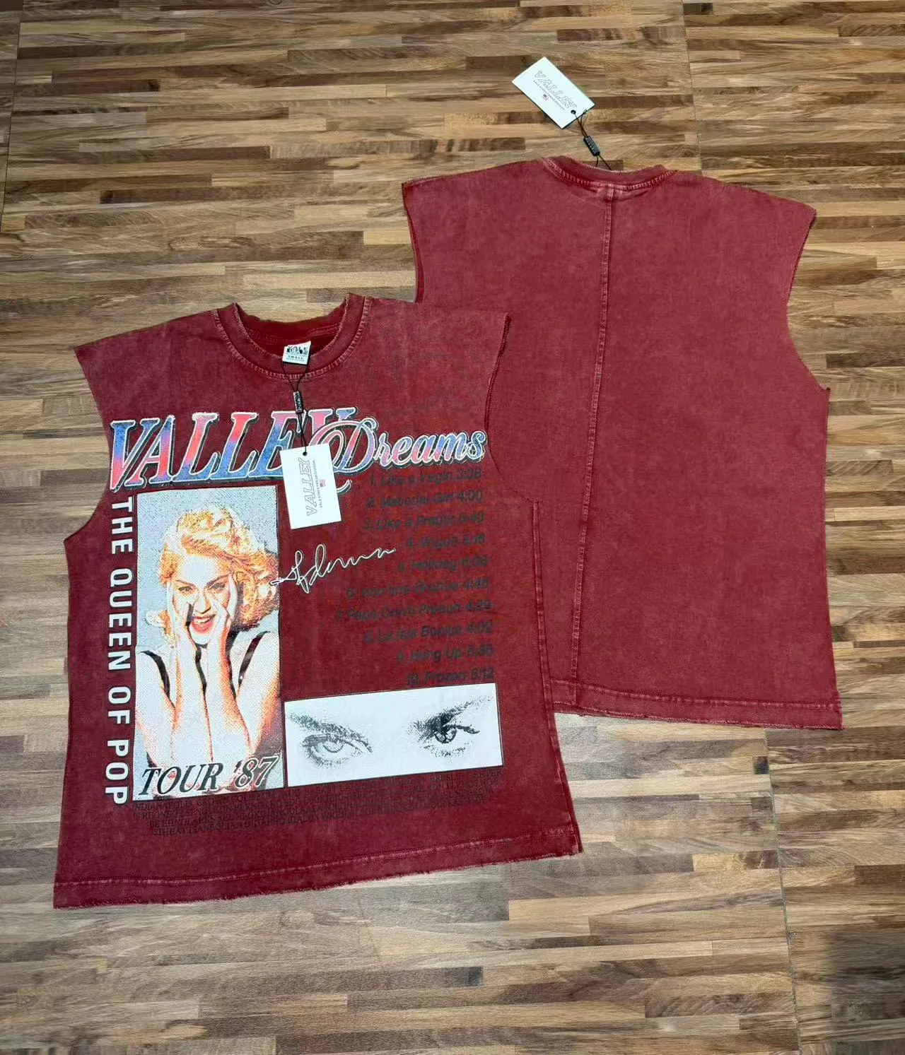 Black and Maroon Graphic-Print Distressed Sleeveless Vest Top