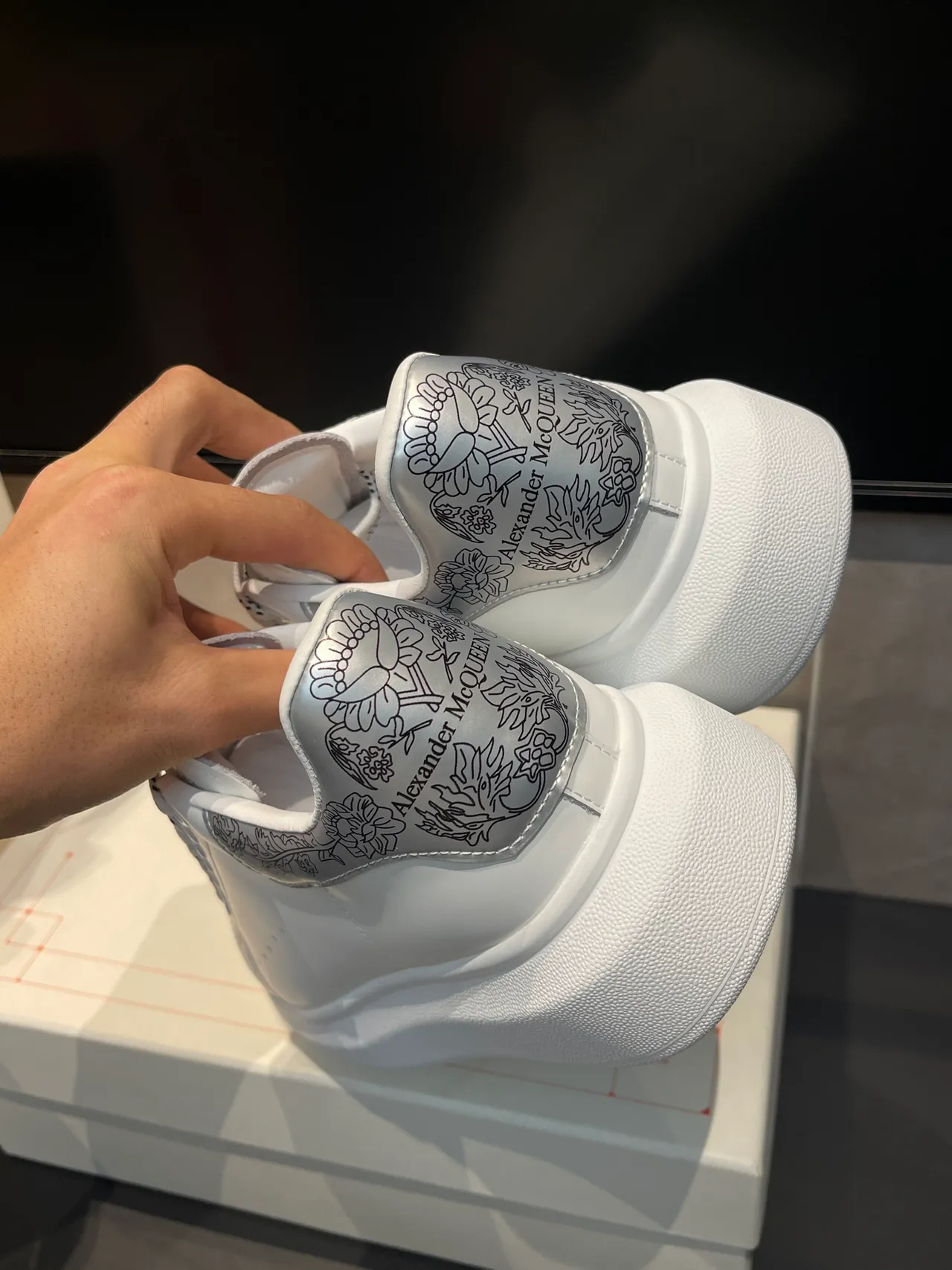 Alexander McQueen Oversized Sneaker White Silver Platform Sole Smooth Leather Upper Lifestyle Sneakers