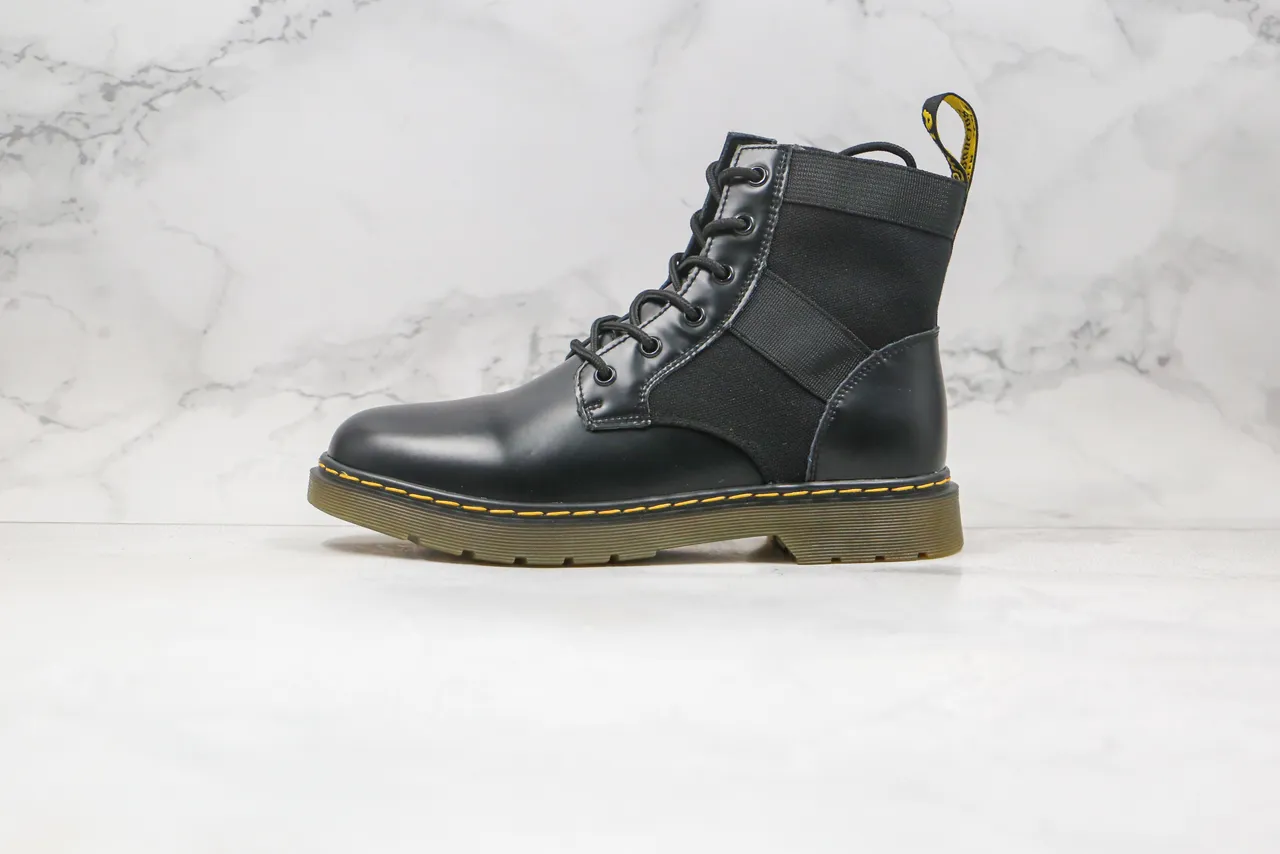 Dr. Martens Black Mixed-Material Lace-Up Ankle Boot