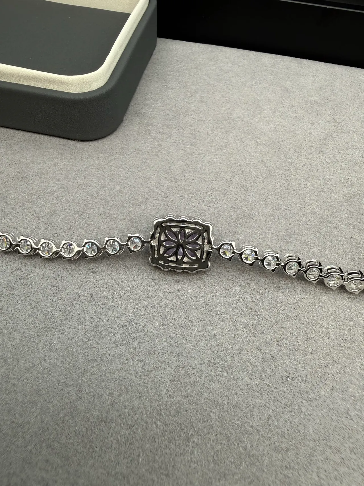 Purple Silver Square-Cut Central Gemstone Halo Setting Bracelet