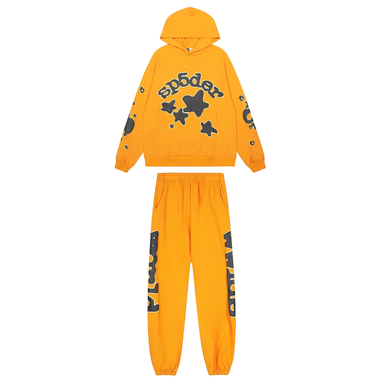 Sp5der Orange Black Oversized Fit Graphic-Print Tracksuit