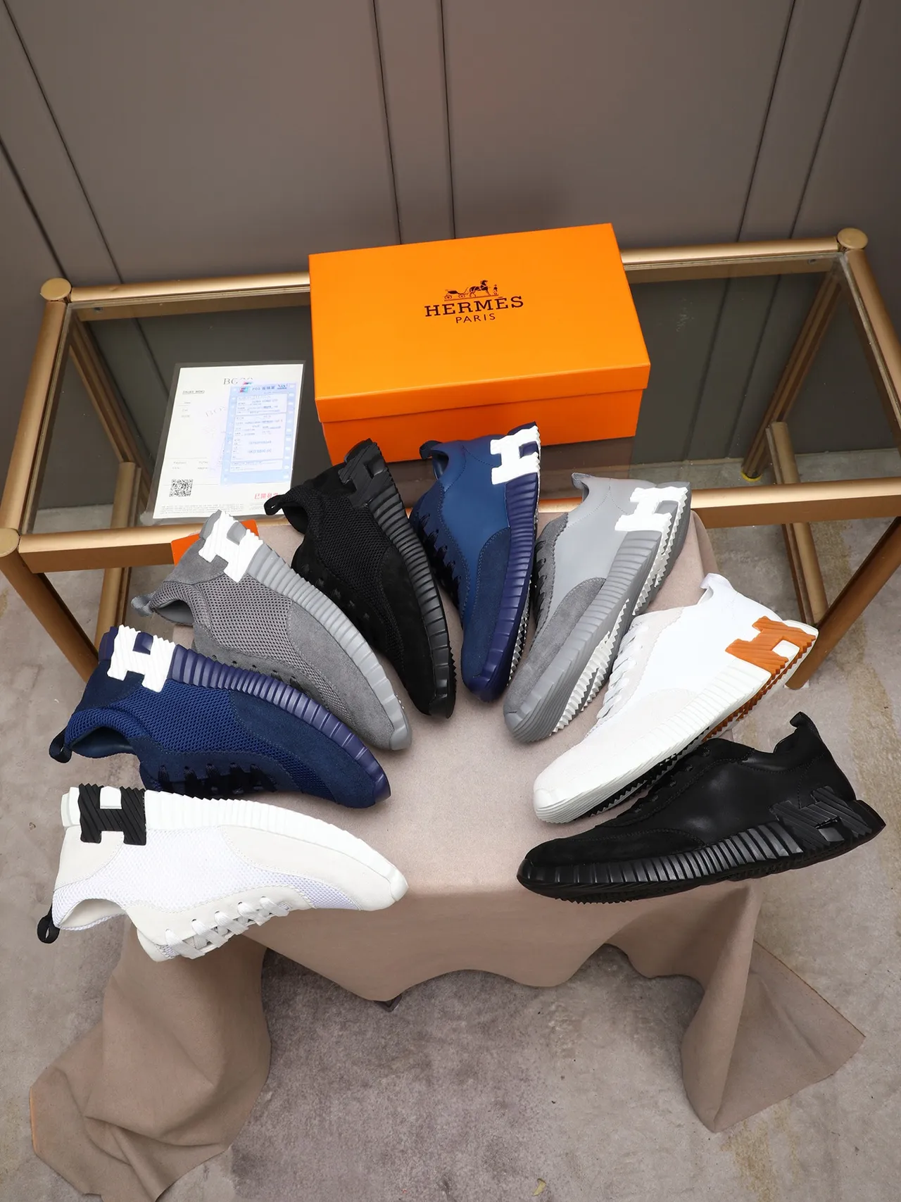 Hermès H Pantin White and Orange Lifestyle Sneakers