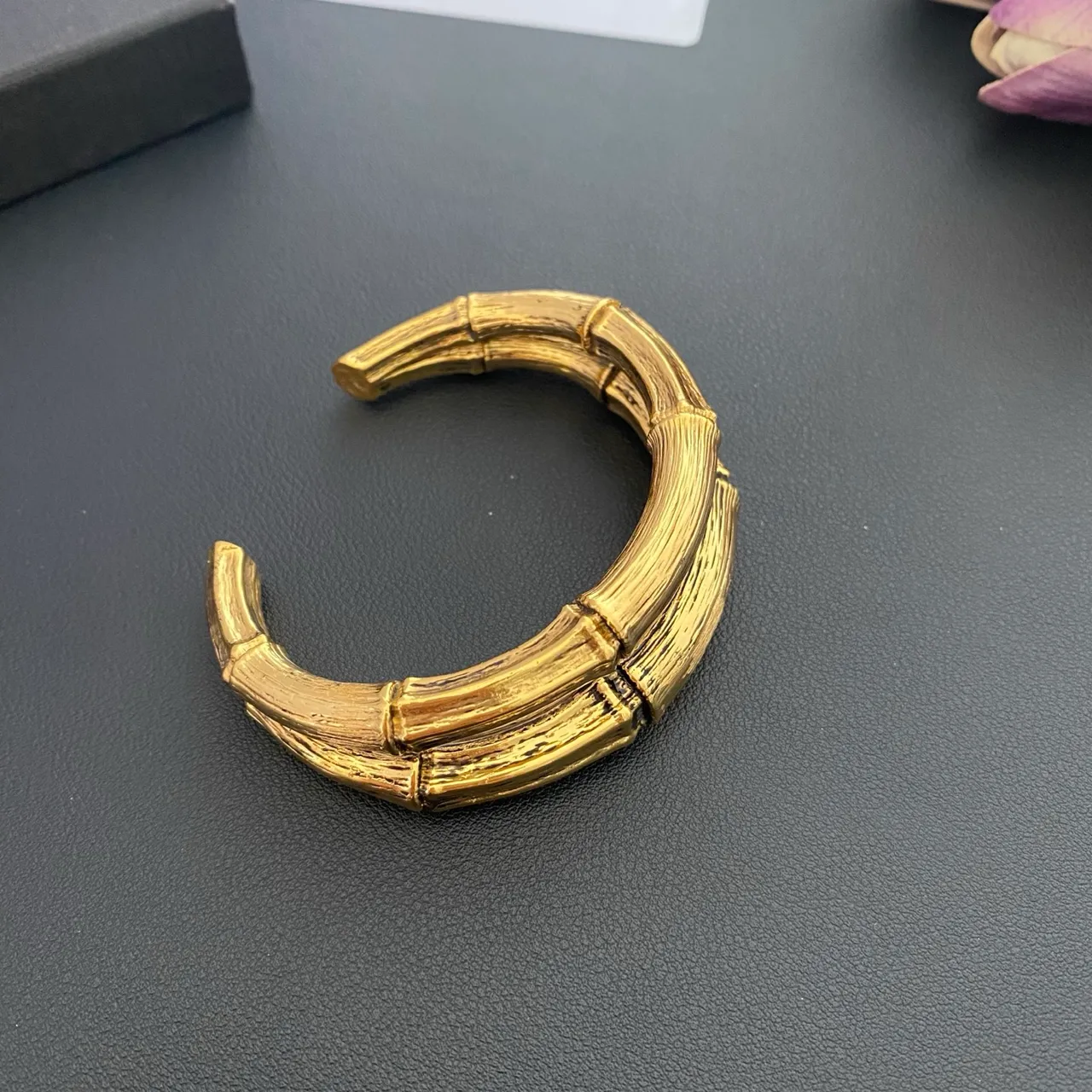 Saint Laurent Bamboo Open Cuff Gold Bracelet