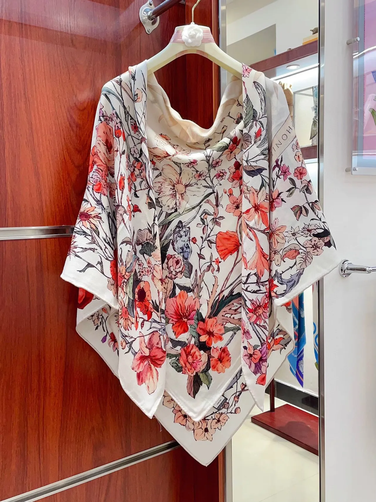 Dior Floral-Print Cream Silk Scarf