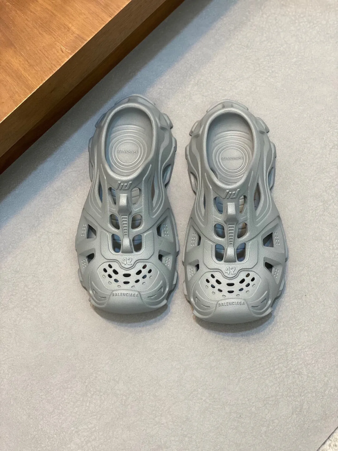 Balenciaga Defender Gray Molded Monochrome Geometric Cutout Clog