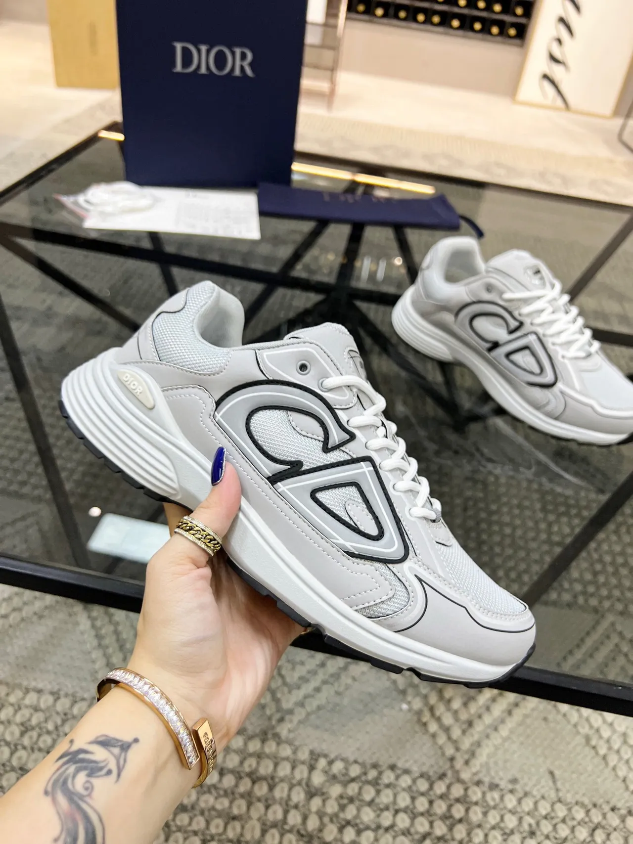 Dior B23 Gray and White Lifestyle Sneakers