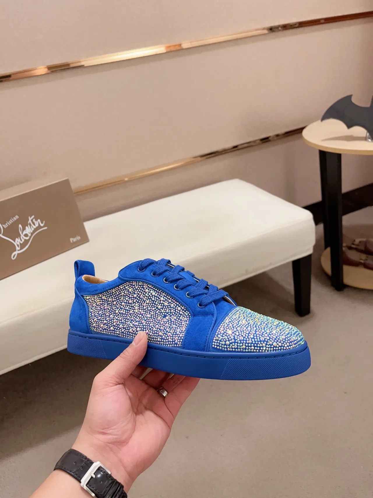 Christian Louboutin Blue Multicolor Crystal-Embellished Suede Upper Lifestyle Sneakers