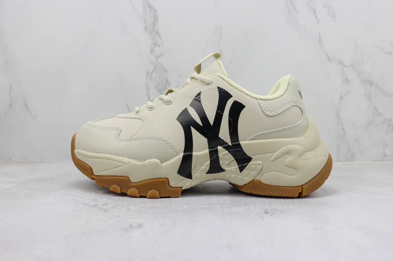 New Era Beige Black Sole Leather-and-Mesh Upper Chunky Sneakers
