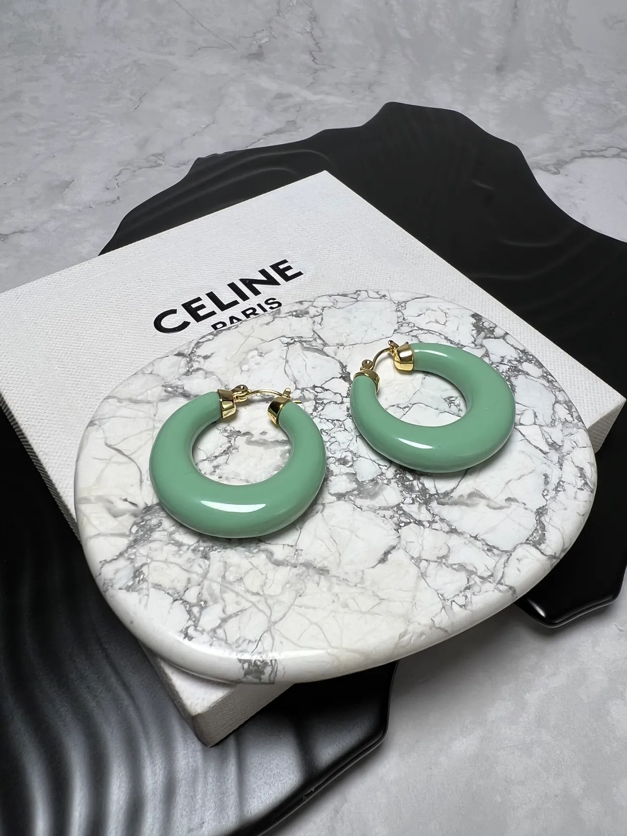Celine Mint Green Enamel Hoop Earrings