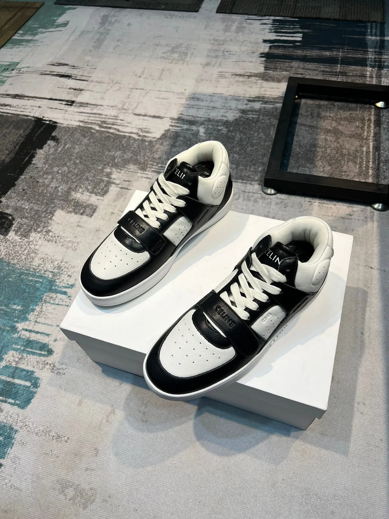 Celine CT-01 Black and White Leather High-Top Lifestyle Sneakers
