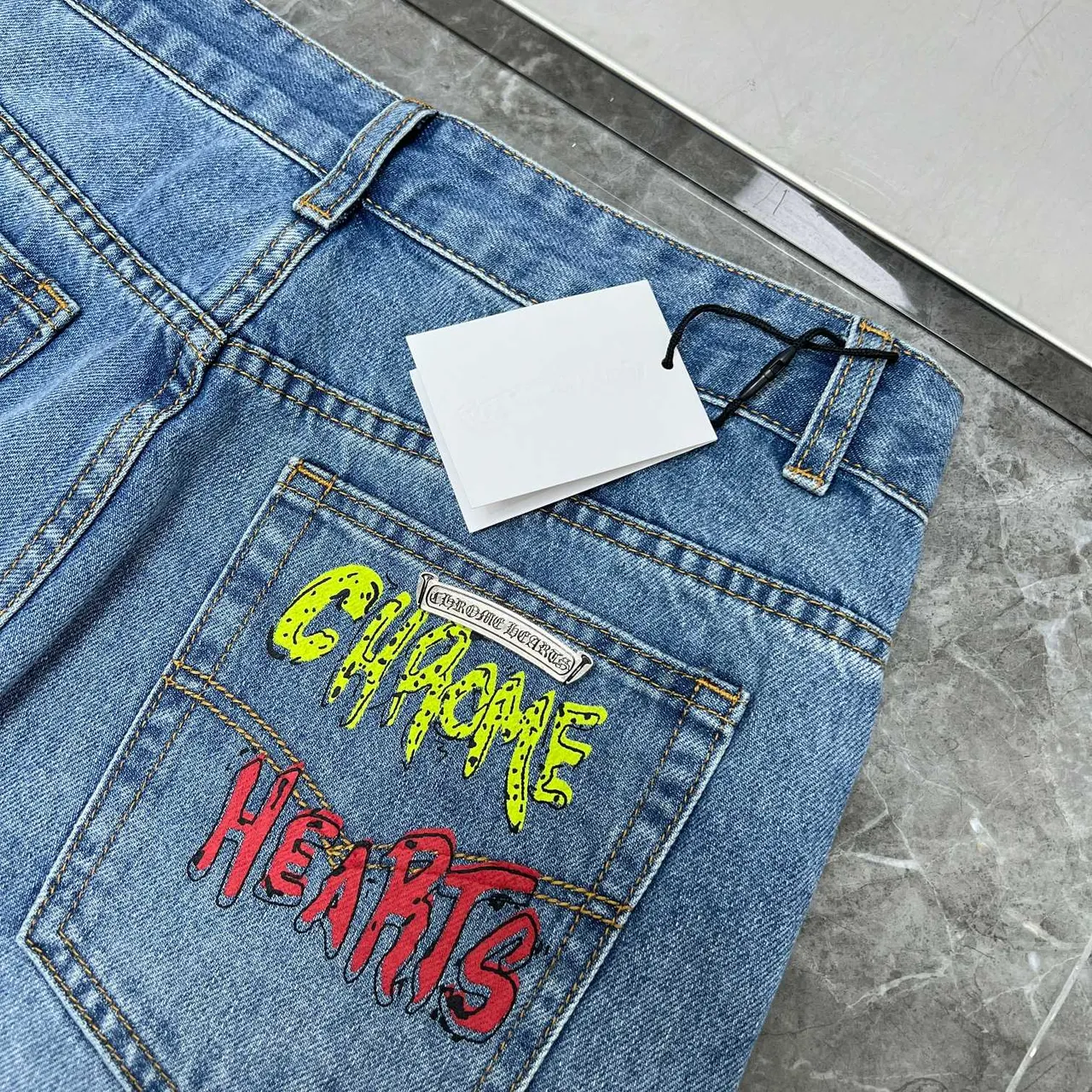 Chrome Hearts Cross Appliqué Light Wash Denim Jeans