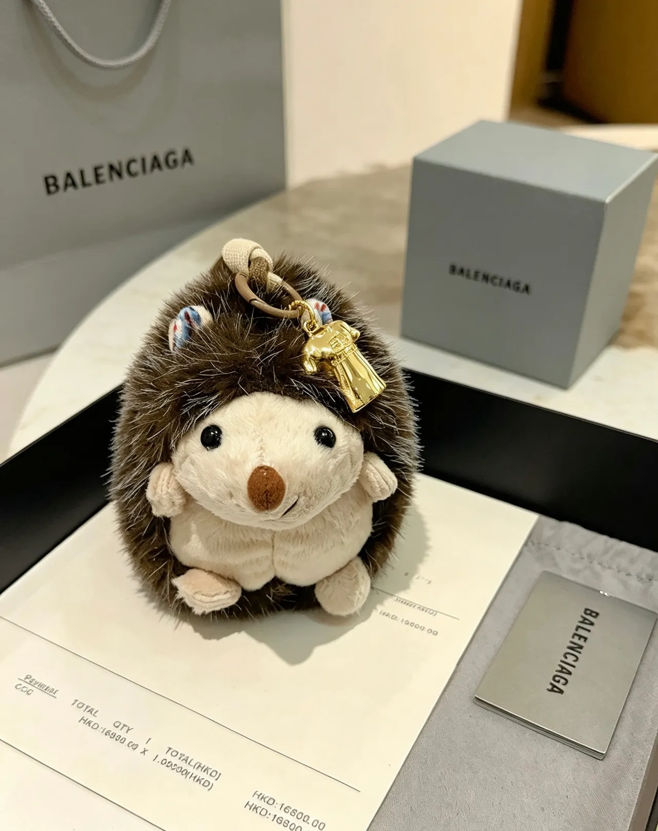 Balenciaga Brown Gold Plush Hedgehog Faux Fur Crossbody Bag