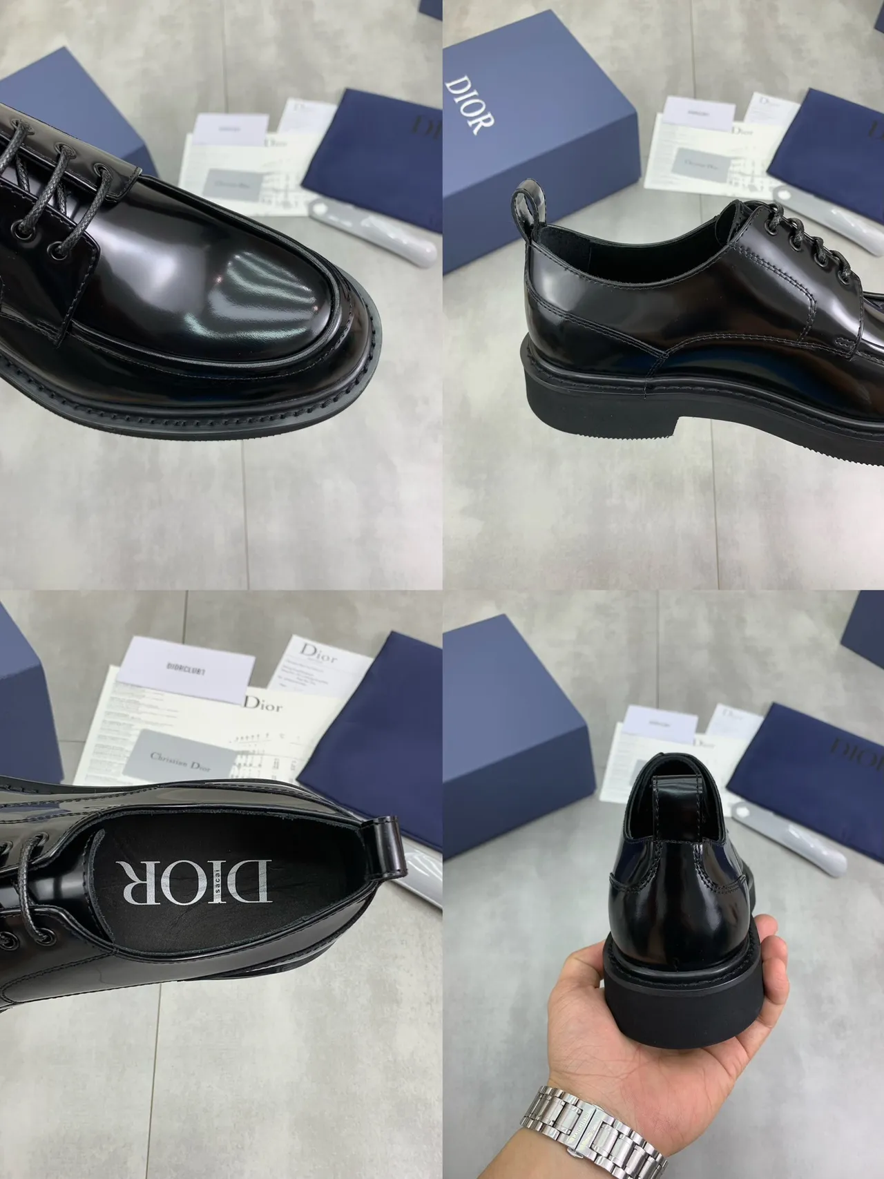 Dior Black Glossy Patent Leather Chunky Platform Sole Derby Shoes