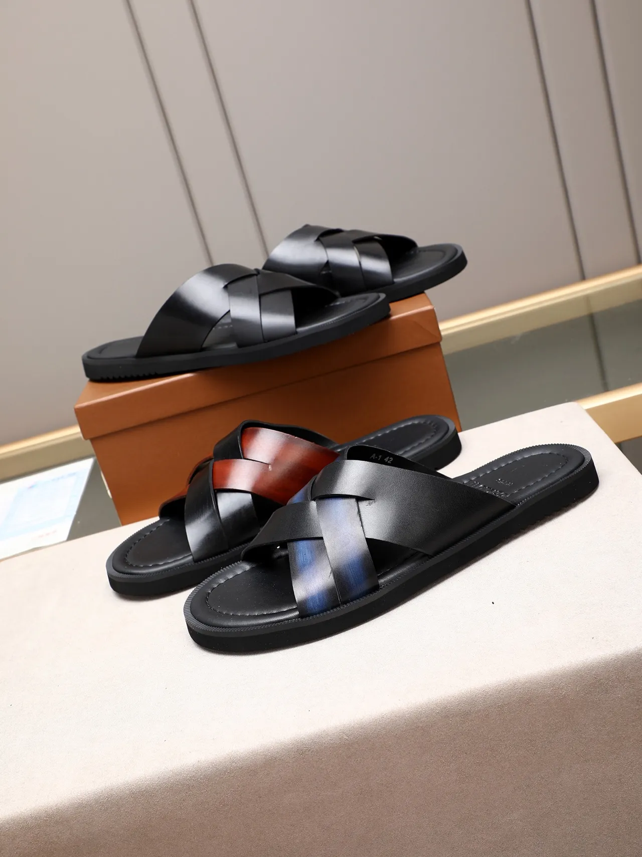 Black Brown Woven Strap Flat Sole Casual Sandals
