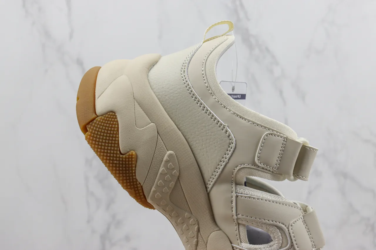 New Era Beige Black Chunky Sole Velcro Strap Closure Casual Sandals