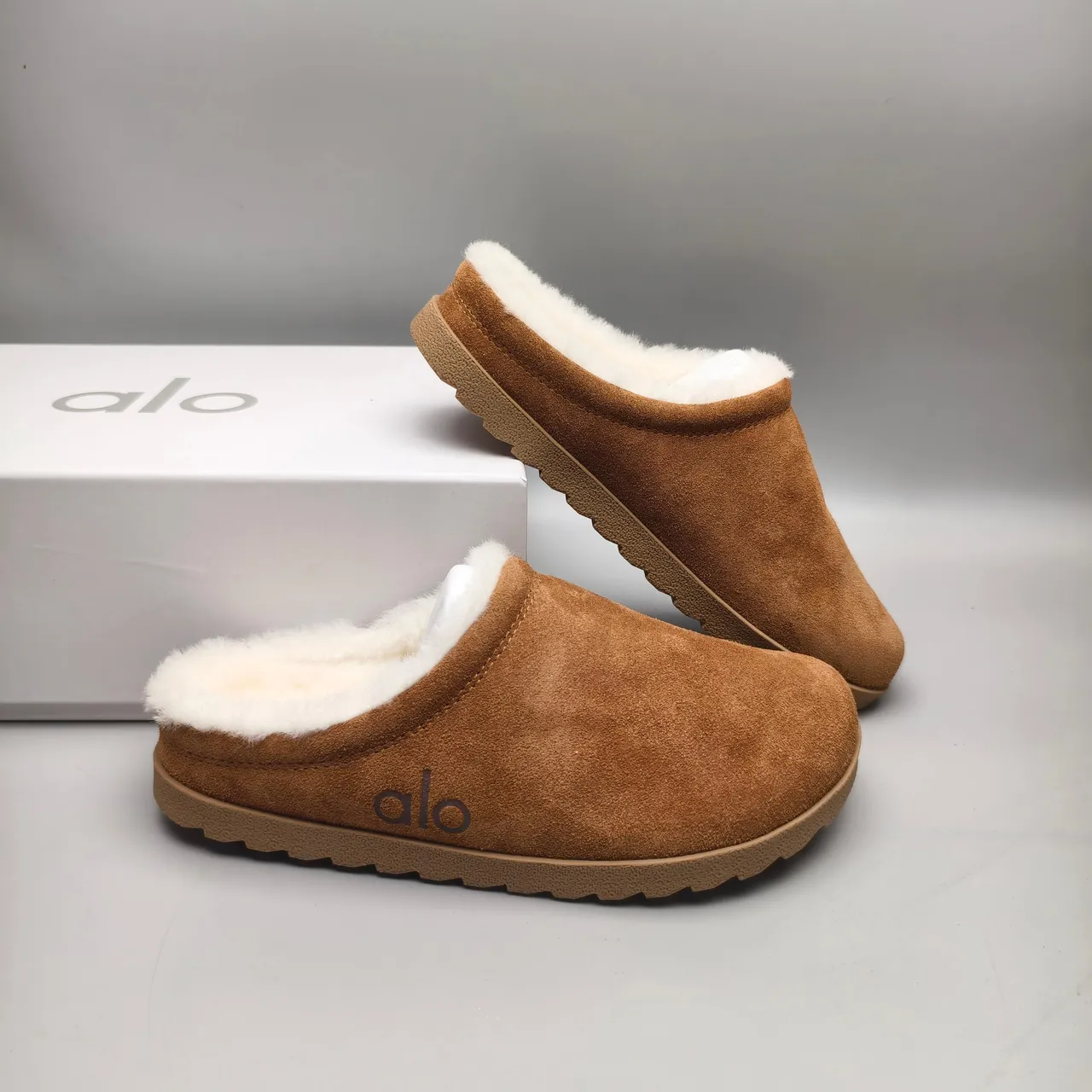 Alo Suede Shearling-Lined Open-Back Slippers