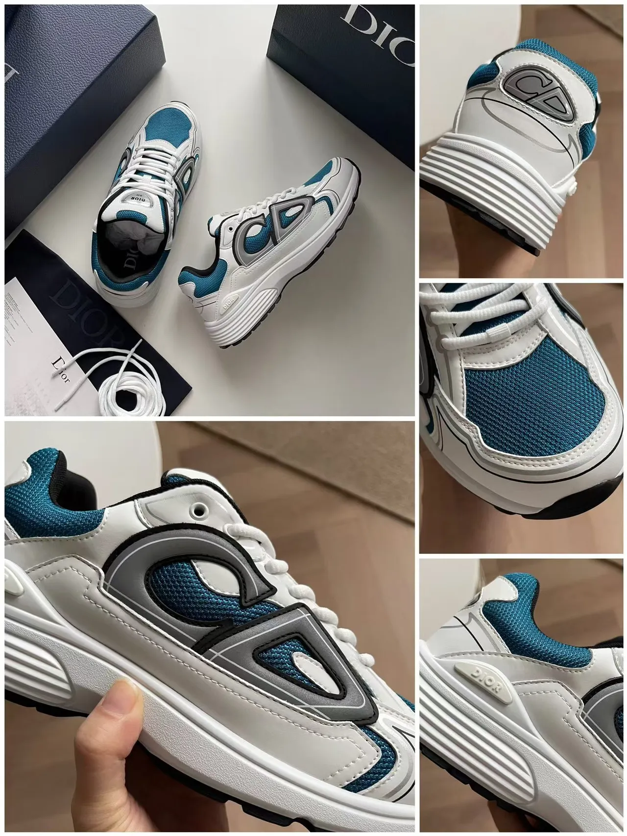 Dior B27 White and Teal Blue Lifestyle Sneakers