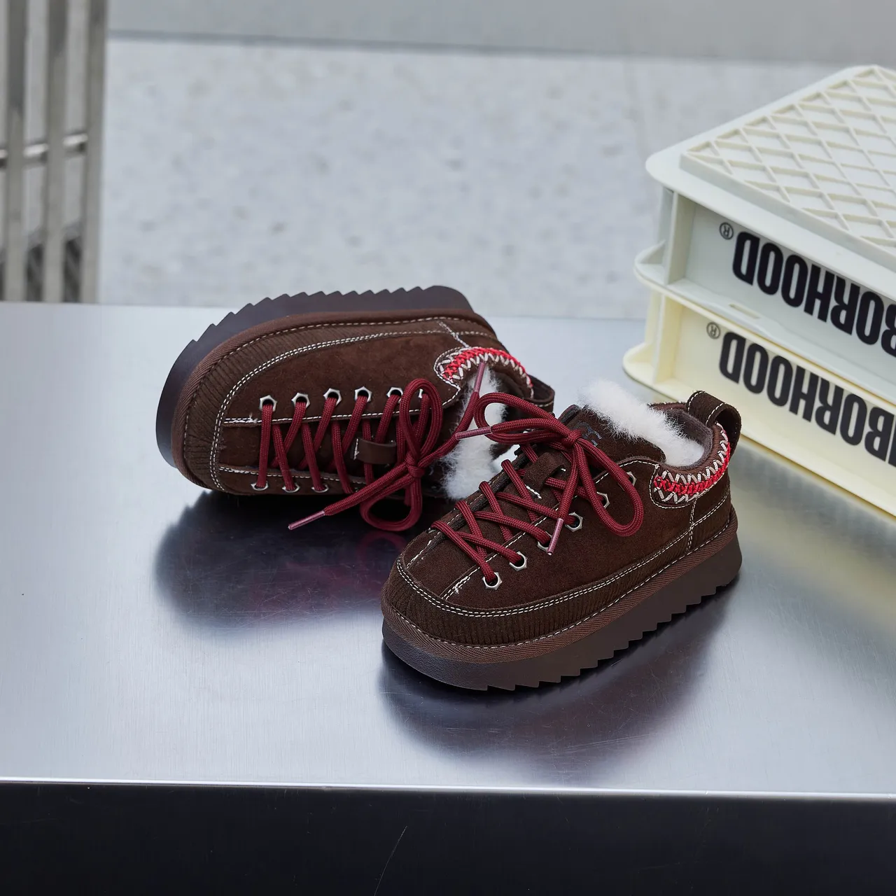 Brown Beige Platform Sole Plush Lined Snow Boots