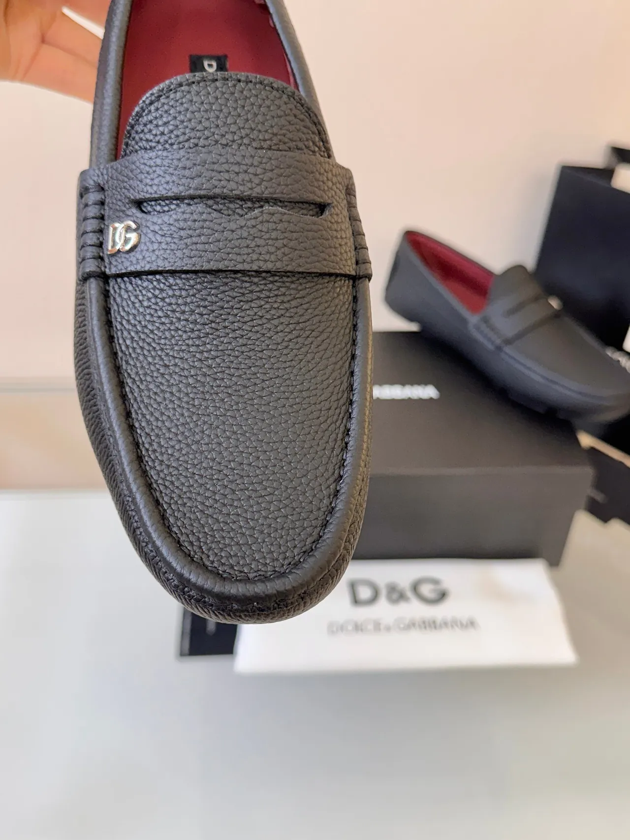 Dolce & Gabbana Portofino Black Pebbled Leather Penny Loafer