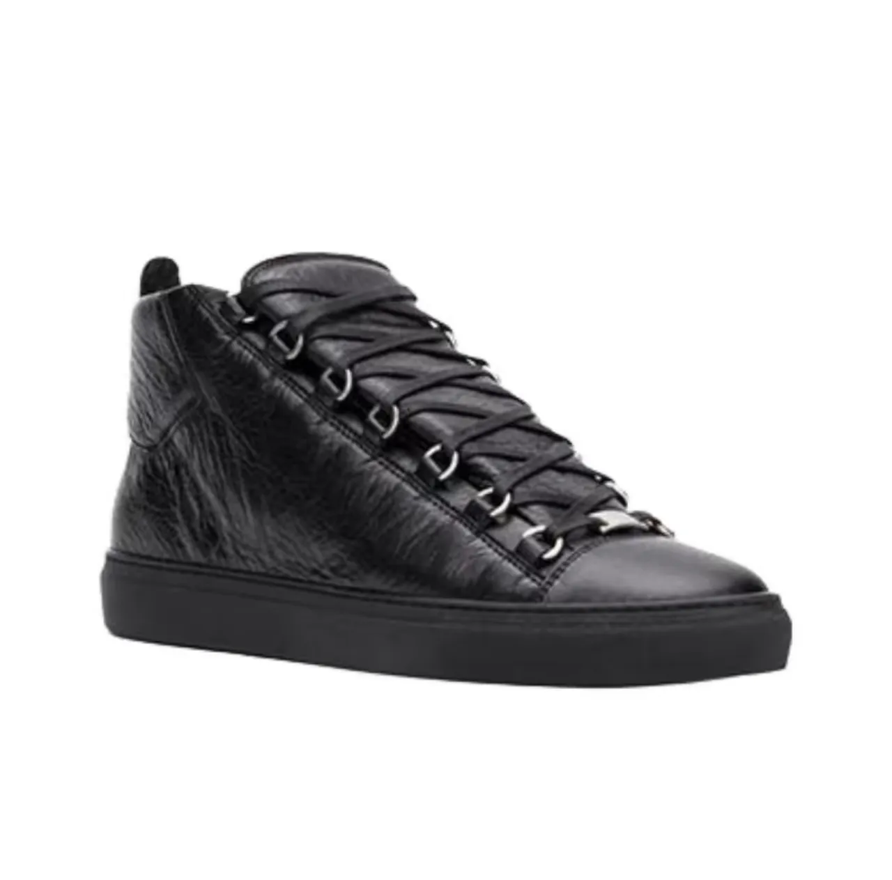 Balenciaga Black High-Top Crinkled Leather Lifestyle Sneakers