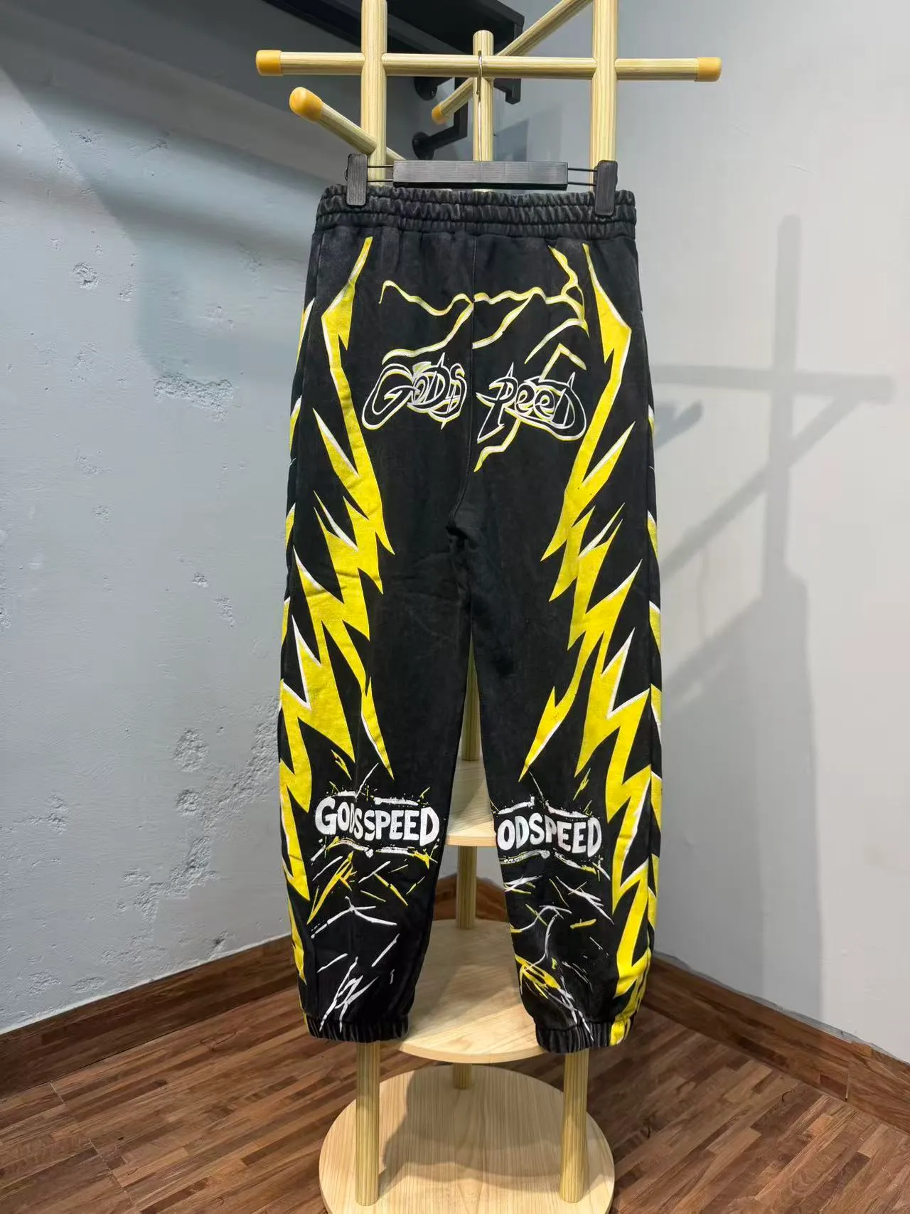 Godspeed Black Yellow Graphic-Print Lightning Motif Tracksuit