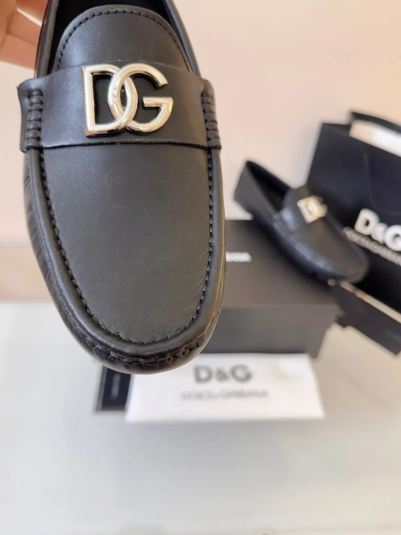 Dolce & Gabbana DG Loafer Black Leather Metal Buckle Loafers
