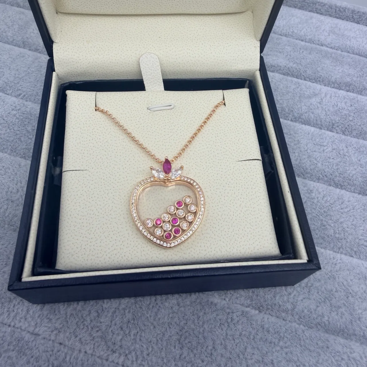 Chopard Happy Hearts Gold Pink Heart-Shaped Locket Pavé Diamond Bezel Necklace