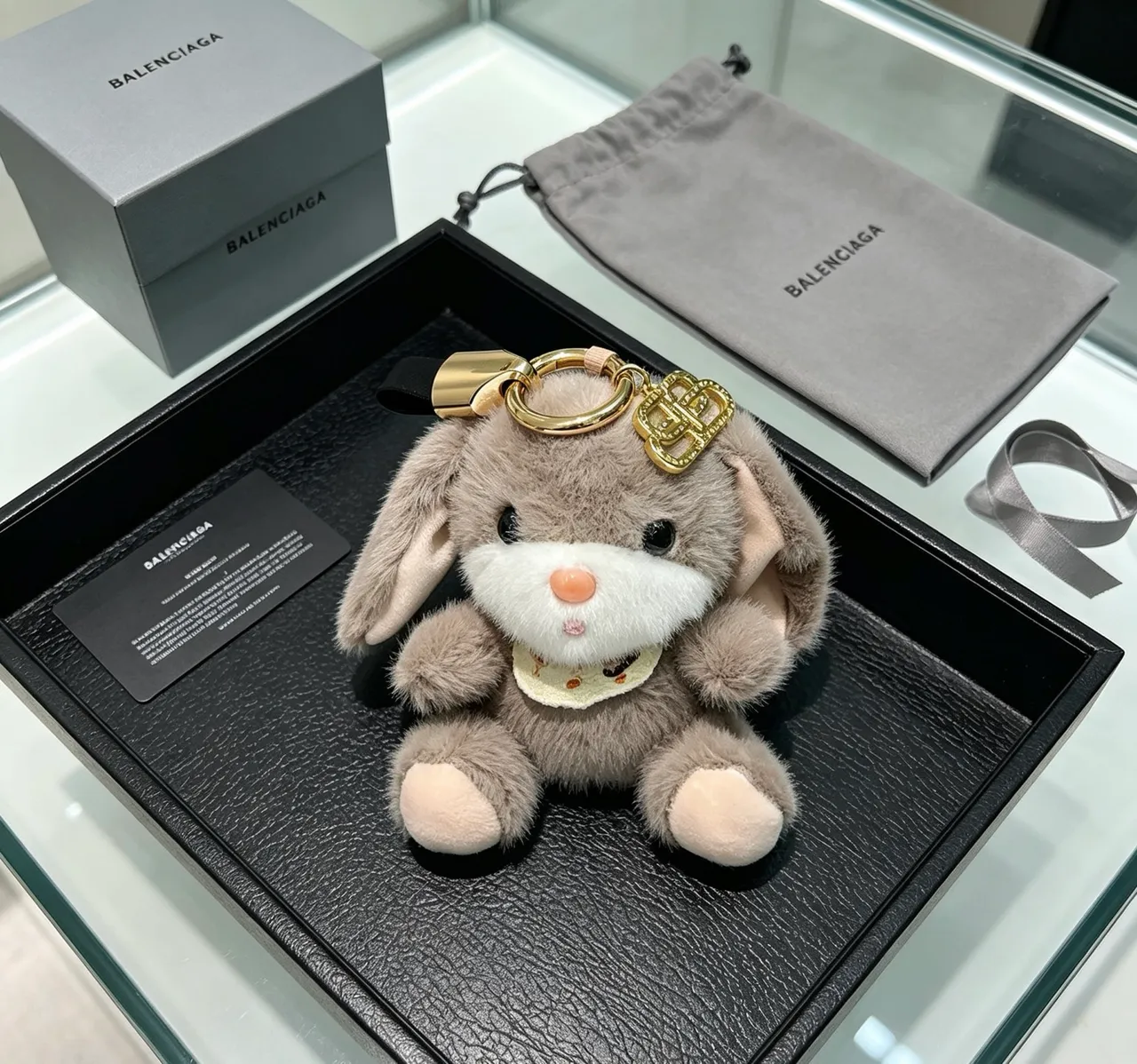 Balenciaga Gray White Plush Rabbit Faux Fur Crossbody Bag