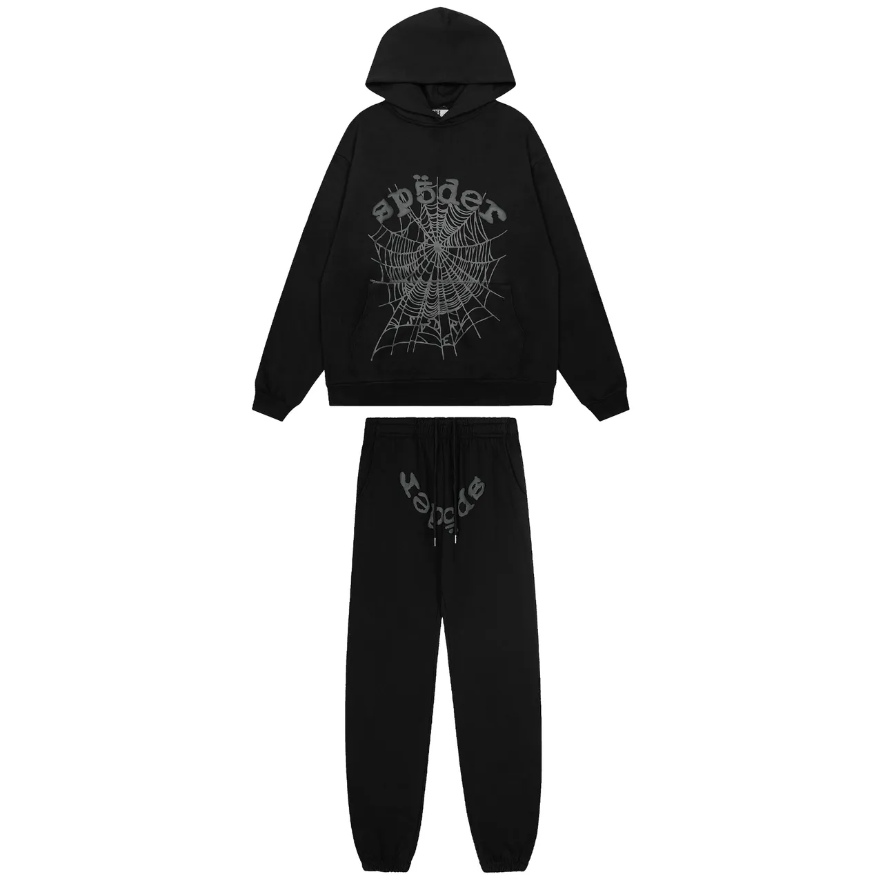 Black Spiderweb Graphic Oversized Hoodie and Jogger Tracksuit