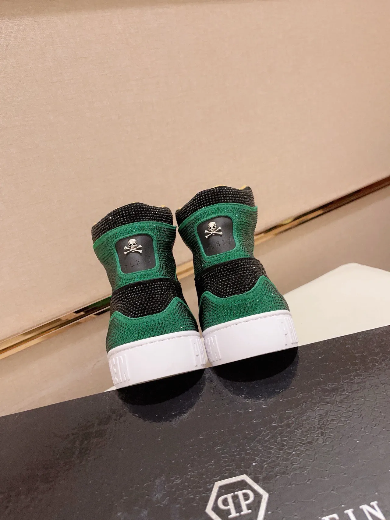 Philipp Plein Black Green High-Top Crystal-Embellished Lifestyle Sneakers