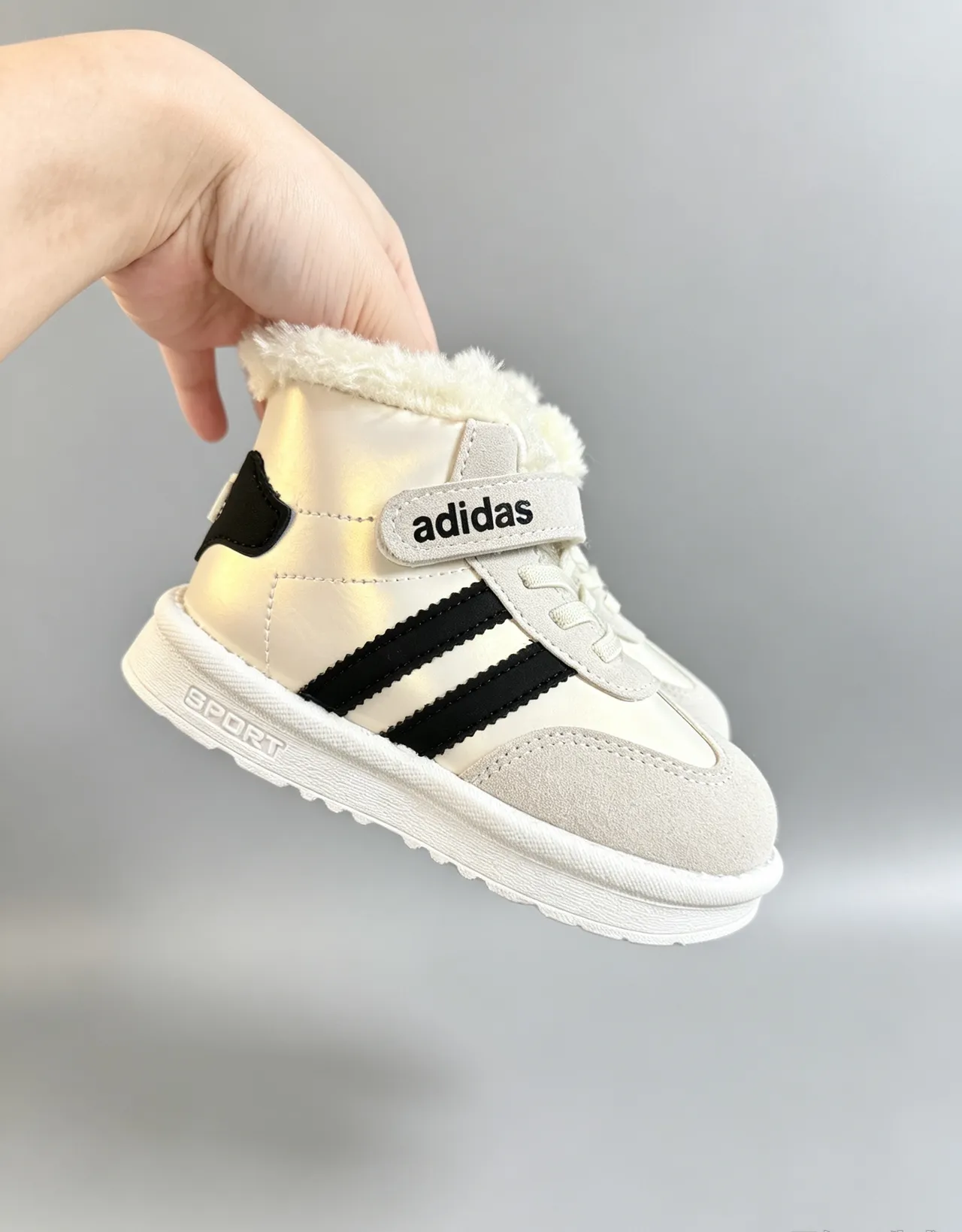 Adidas Brown White Fur-Lined Collar Three-Stripe Side Panel Snow Boots