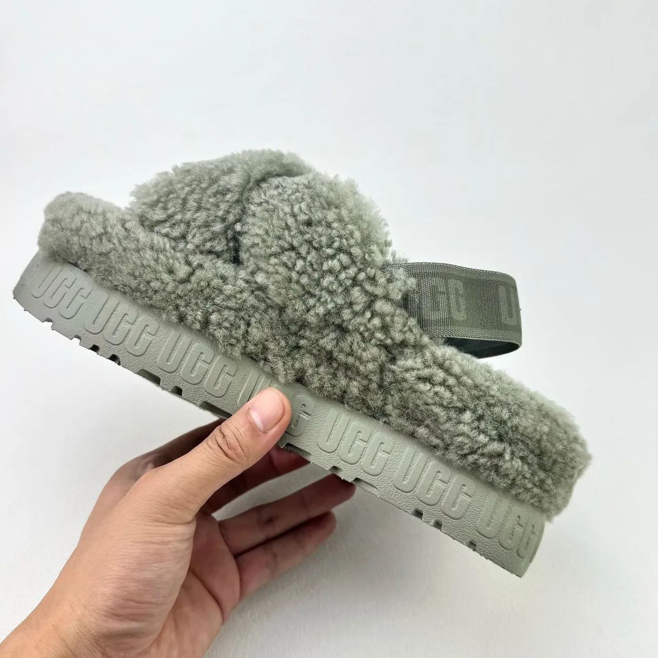 UGG Tasman Gray Shearling Platform Slippers