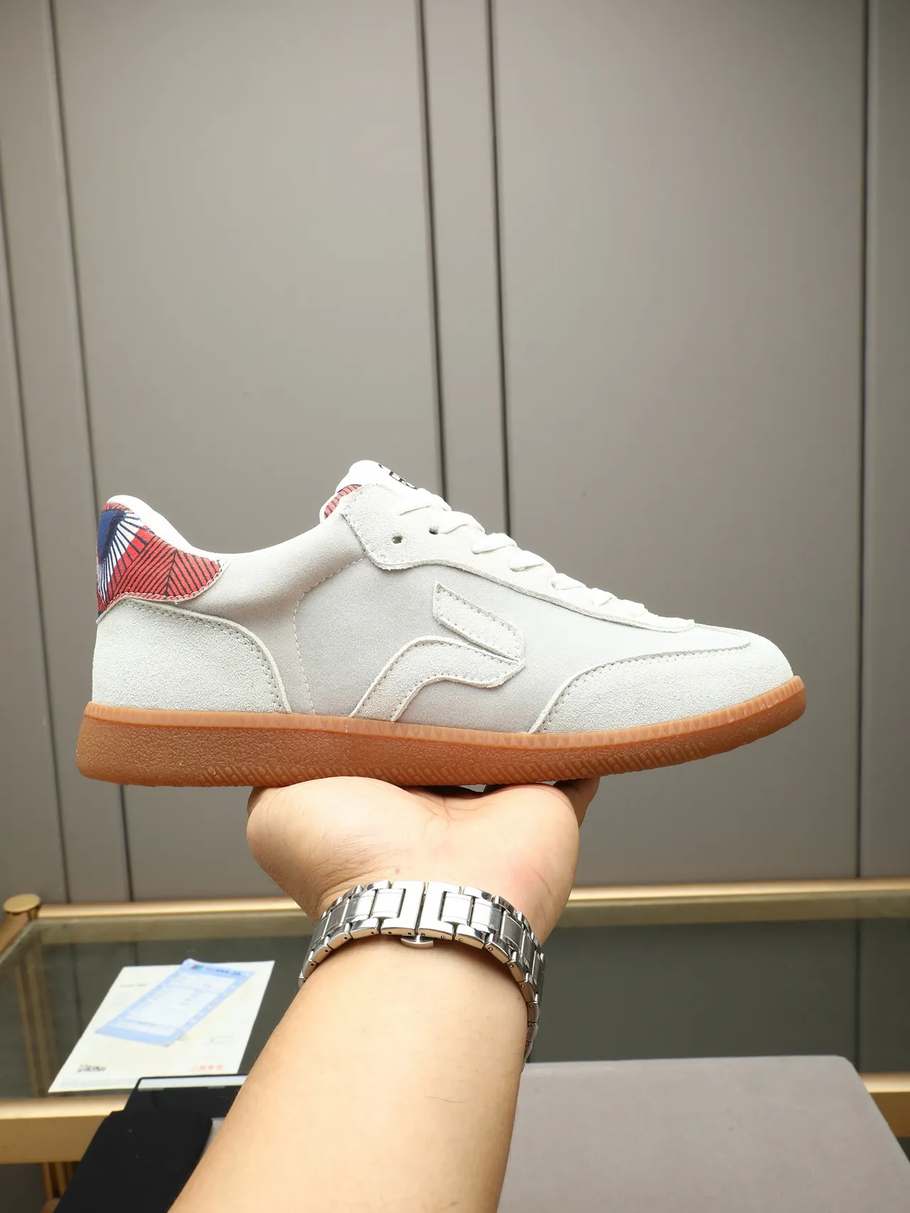 Gray Multicolor Suede Upper Gum Rubber Sole Sneakers