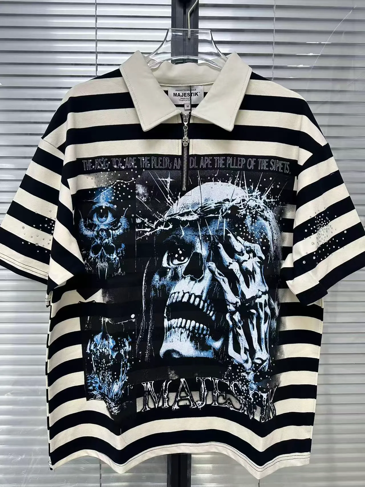 MAJESTIK Striped Graphic Half-Zip Polo Shirt