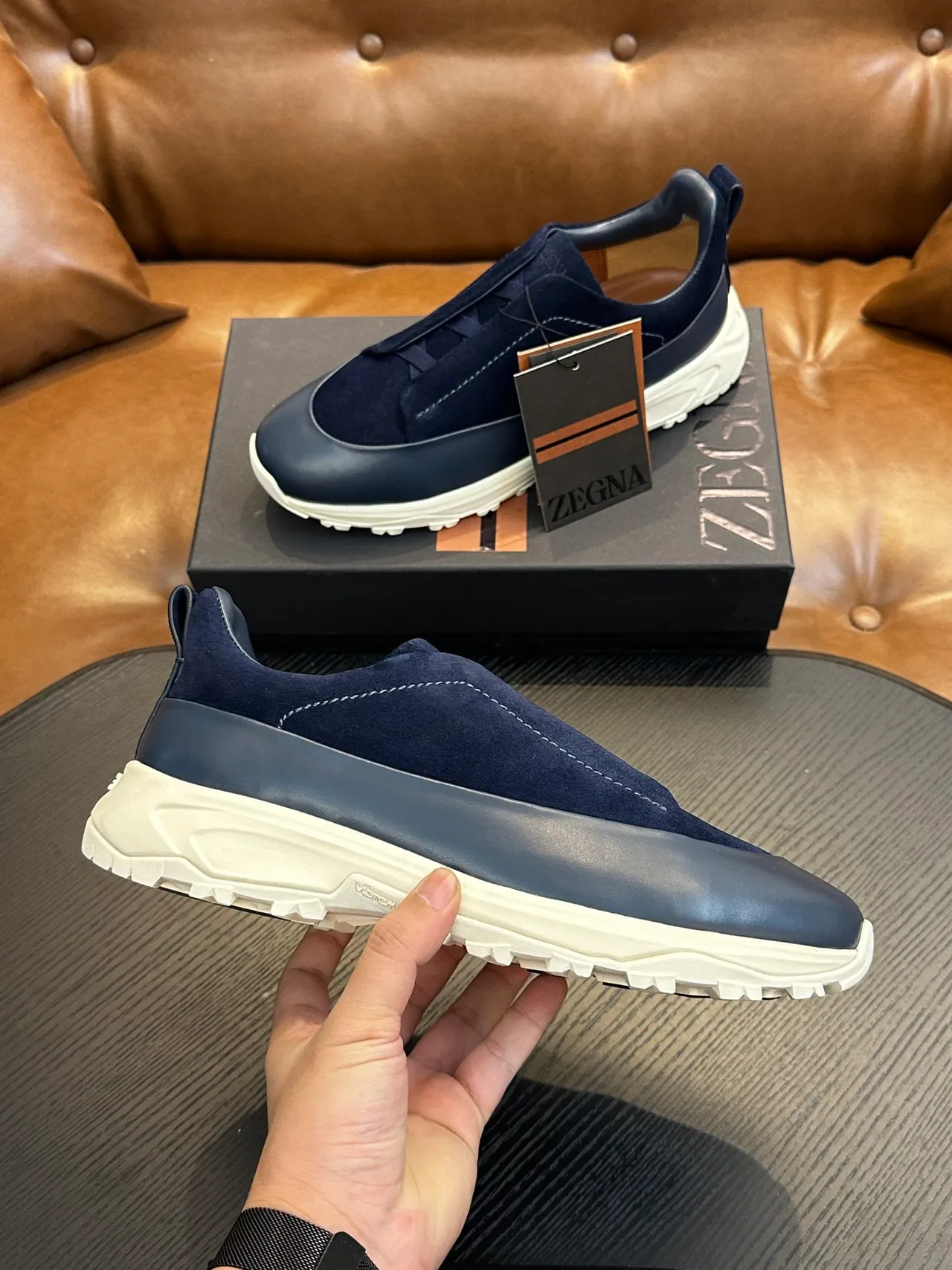 Zegna Navy Suede Slip-On Lifestyle Sneakers