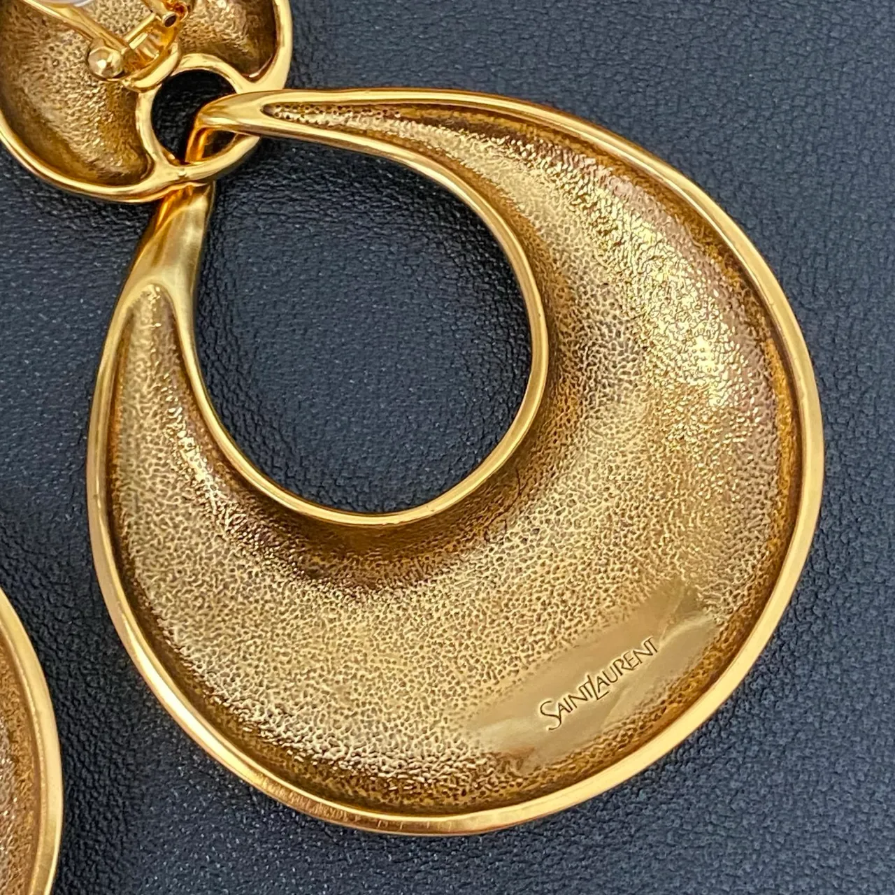 Saint Laurent Gold Sculptural Teardrop Hoop Earrings
