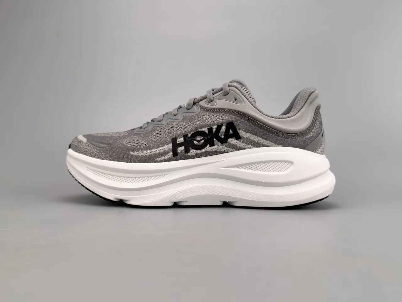 Hoka Clifton Gray White Engineered Knit Upper Thick Midsole Running Shoes