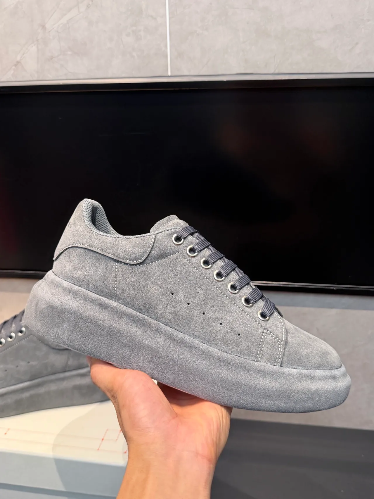 Alexander McQueen Oversized Sneaker Gray Suede Lifestyle Sneakers