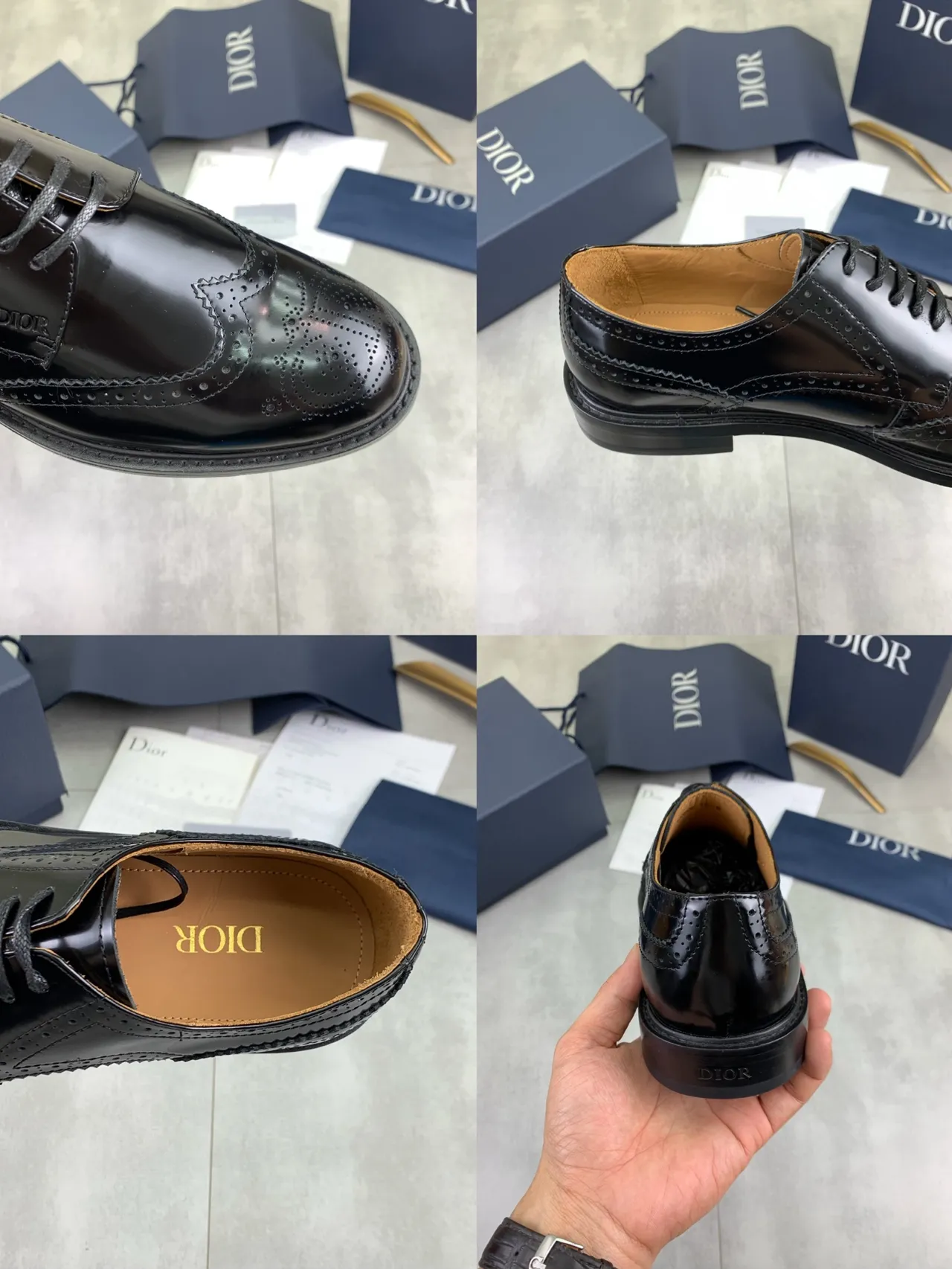Dior Black Brown Glossy Leather Wingtip Brogue