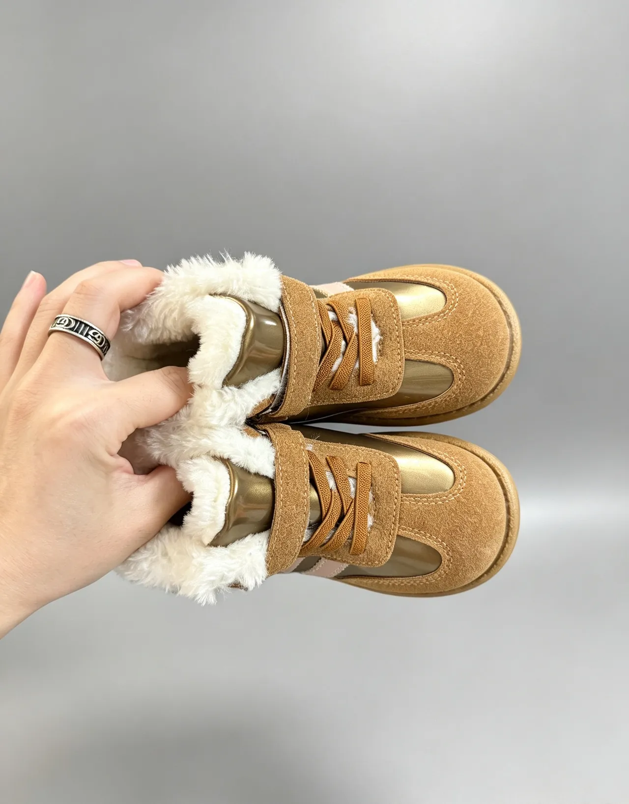Adidas Brown White Fur-Lined Collar Three-Stripe Side Panel Snow Boots
